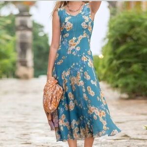 Sundance Silk Blue Floral Sleeveless Dress Size 16